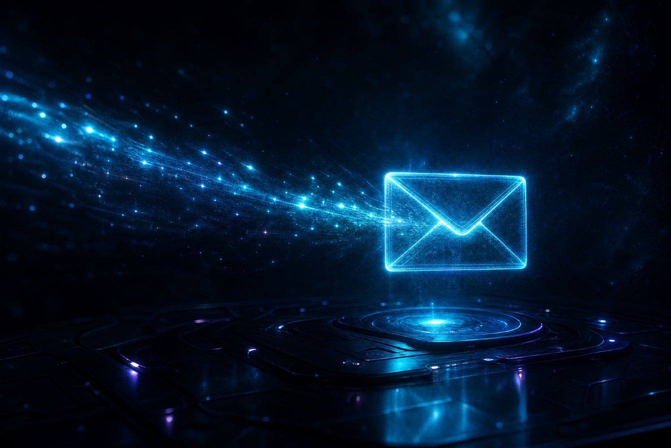 A stream of light arriving in a glowing inbox